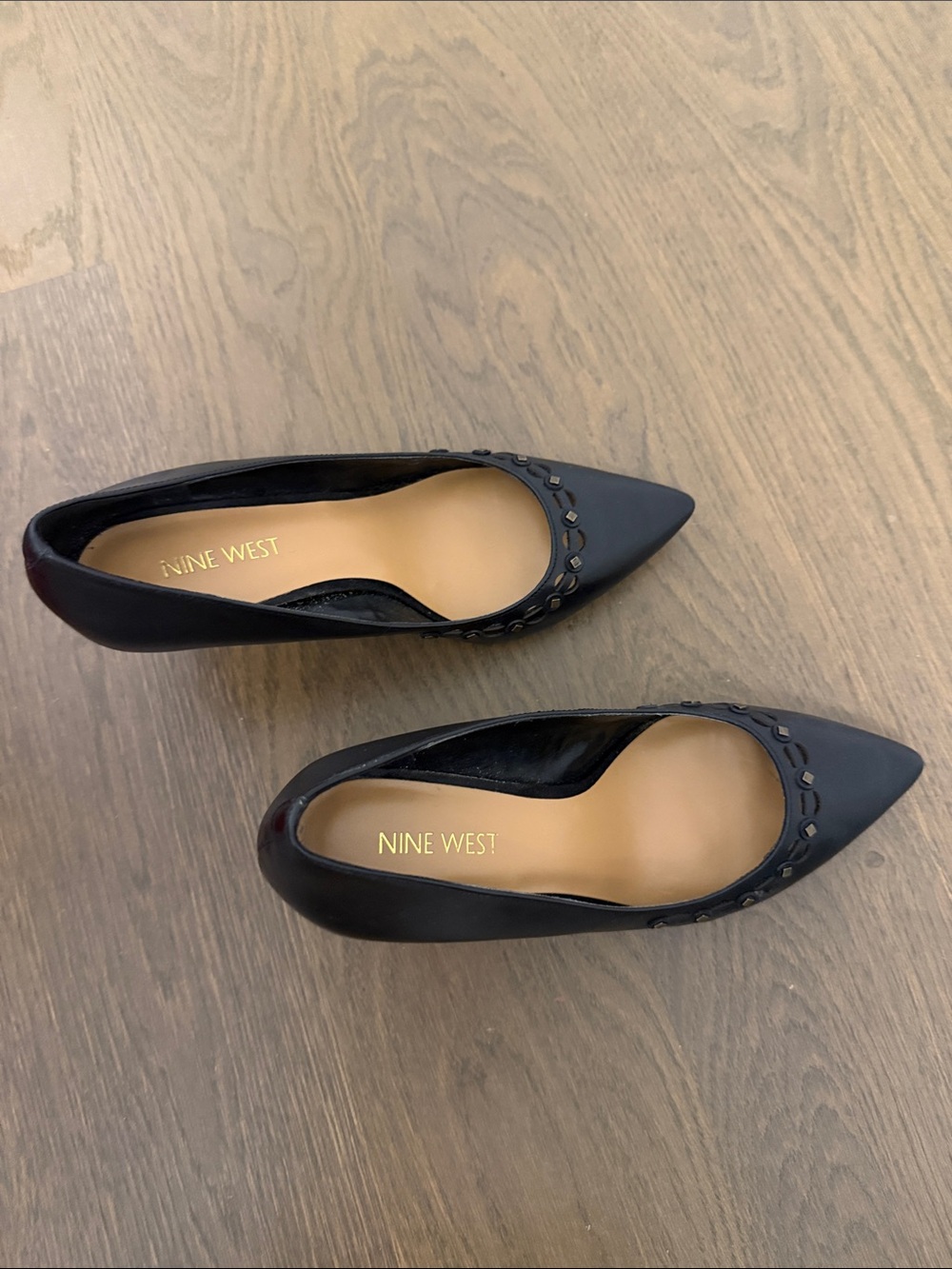 Nine West Black Pointed Toe Stud Embellished Flats